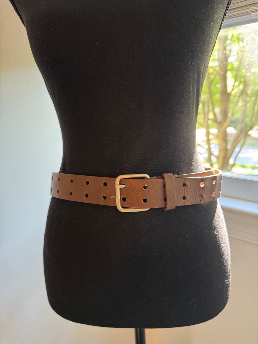 Brown Leather Waist Belt with Gold Buckle